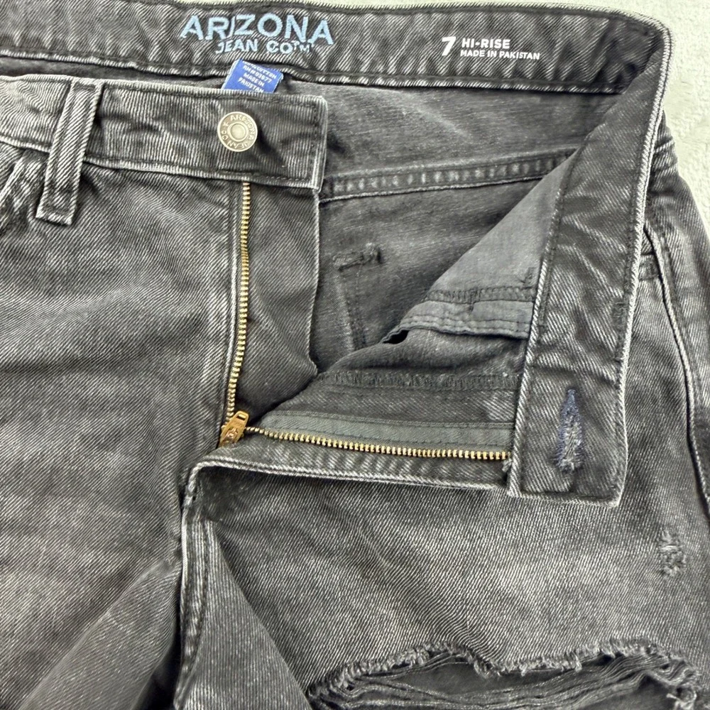 Arizona Jean Co Black Distressed Denim Shorts Women's Size 7 Hi-Rise Cotton